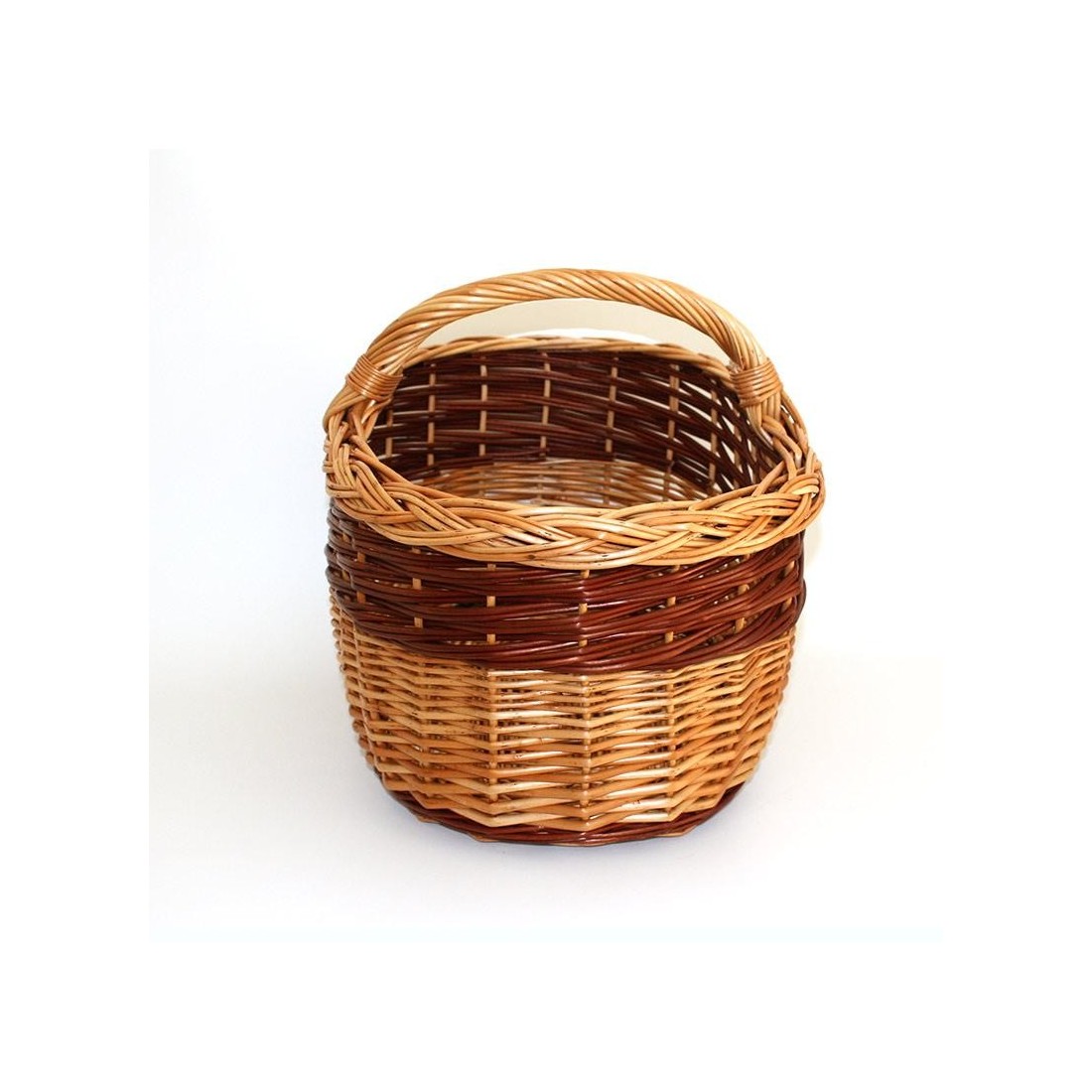 large bicolor wicker basket with low handle