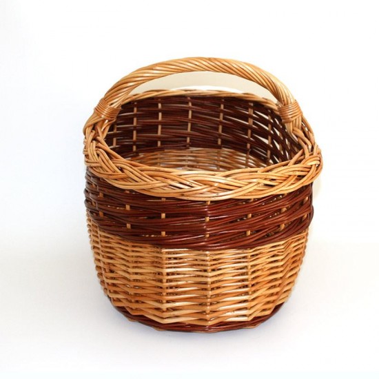 large bicolor wicker basket with low handle