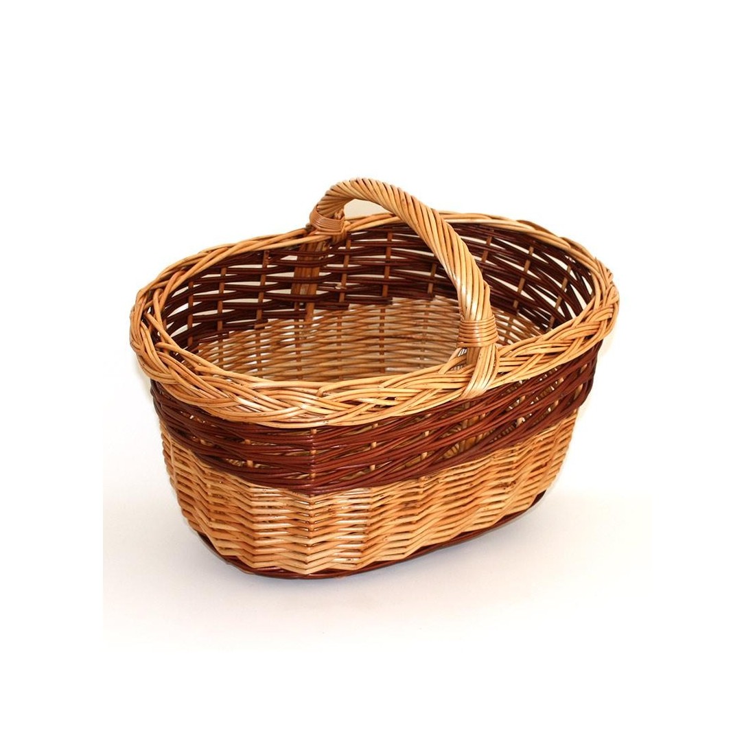 grand panier en osier bicolore avec poignée basse