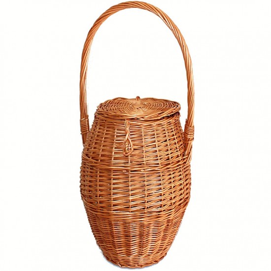 Wicker snail basket with lid and high handle