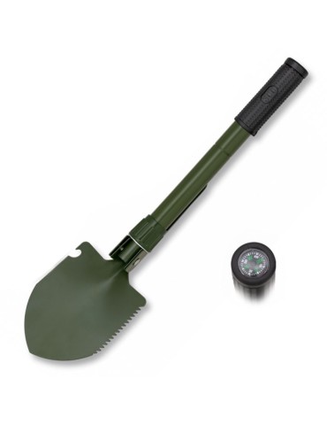 Folding shovel with compass