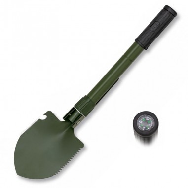 Folding shovel with compass