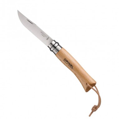 Opinel tradition stainless steel penknife 07 leather cord