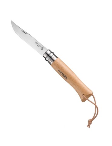 Opinel tradition stainless steel penknife 08 leather cord