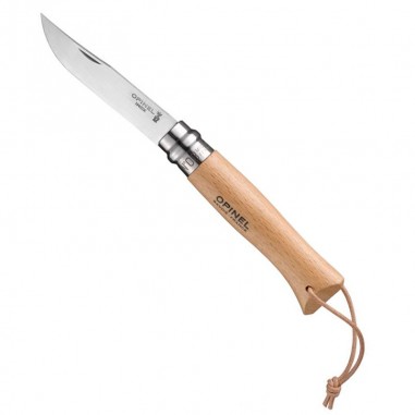 Opinel tradition stainless steel penknife 08 leather cord
