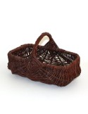 Small handmade rectangular green wicker basket with handle for rustic home decor.