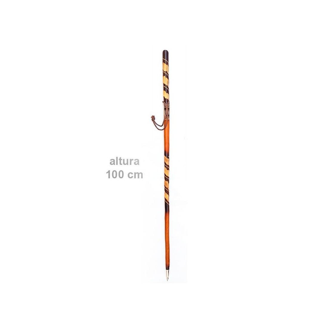 Bordón niño madera tallado, color nogal, altura 100 cm