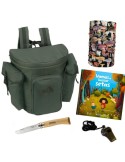 Kit de cueillette de champignons pour enfants avec sac à dos, panier en osier, couteau Opinel et livre.