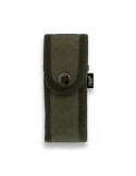 Padded green nylon mushroom knife sheath with secure snap closure, 13x5.5 cm.