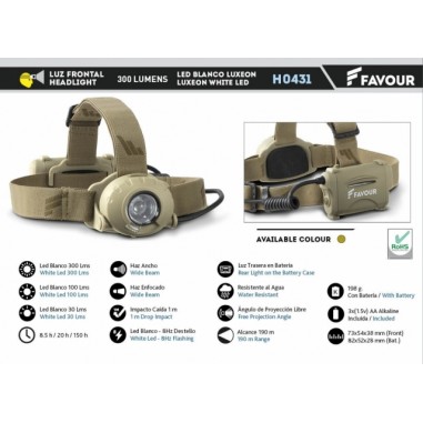 Headlamp 300 lumens. Camo. Includes 3 AA