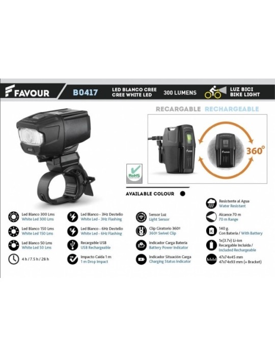 Rechargeable Bike Light 300LM - Bright & Durable