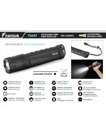 Linterna Recargable 500LM Resistente al Agua