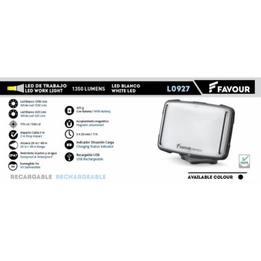 Faretto ricaricabile FAVOUR 1350 lumen